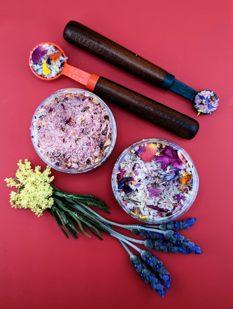 salt mixed with freeze dried edible flowers